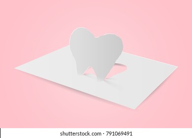 cute cartoon tooth paper art on the pink background