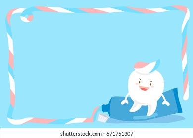 cute cartoon tooth with paste on blue background