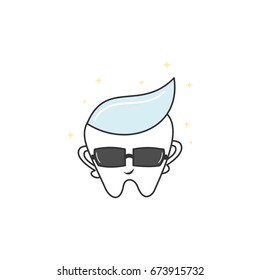 cute cartoon tooth with tooth paste and sunglasses funny vector illustration