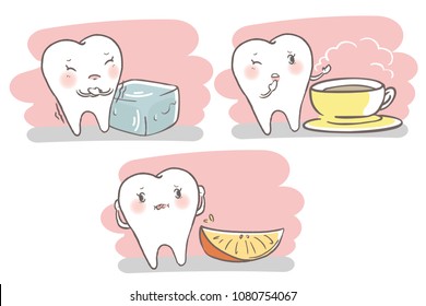 cute cartoon tooth with senstive problem on the white background