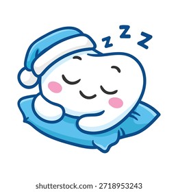 Diente lindo de la historieta que duerme pacíficamente en una almohada