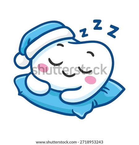 Cute cartoon tooth sleeping peacefully on a pillow
