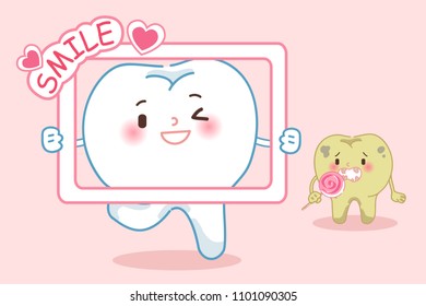 cute cartoon tooth smie happily with health concept