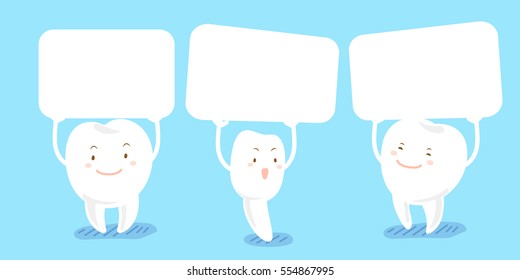 cute cartoon tooth smile happily and take billboard 