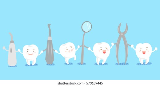 cute cartoon tooth smile happily with tool 