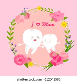 cute cartoon tooth smile happily with happy mother day