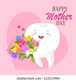 cute cartoon tooth smile happily with happy mother day