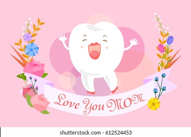 cute cartoon tooth smile happily with happy mother's day