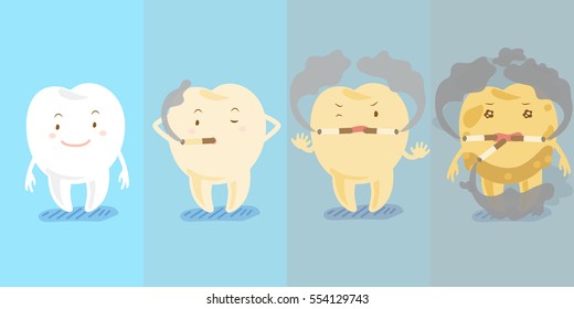 cute cartoon tooth smoking before and after