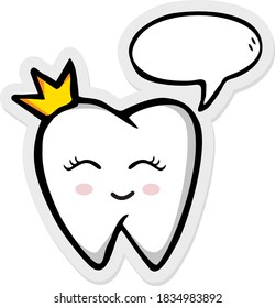 cute cartoon tooth with speech bubble .Vector illustration