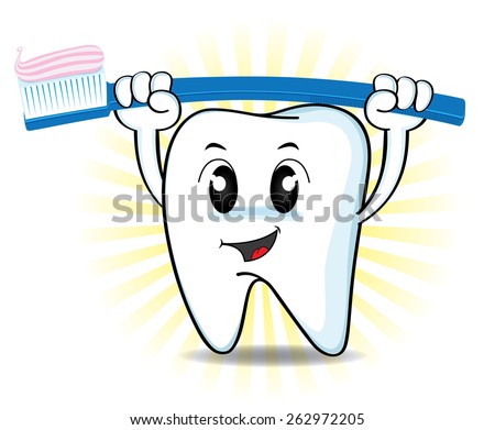 Cute cartoon tooth and toothbrush
