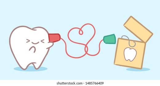 cute cartoon tooth use can phone and speaking happily