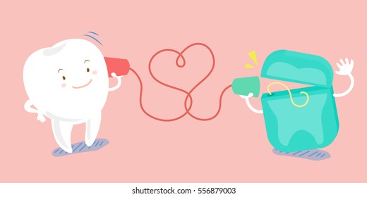 cute cartoon tooth use can phone and speaking happily