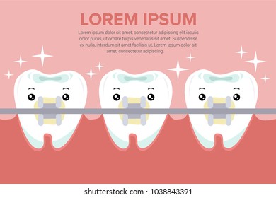 cute cartoon tooth wear brace on the blue background