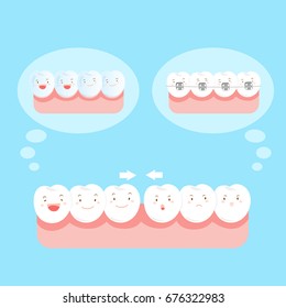 cute cartoon tooth wear different brace on blue background