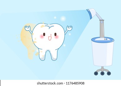 cute cartoon tooth with whiten concept on the blue background