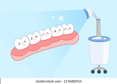 cute cartoon tooth with whiten concept on the blue background
