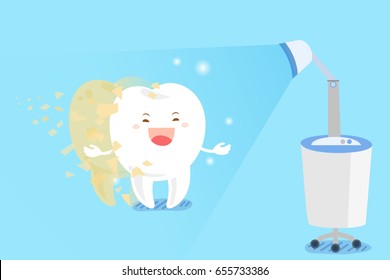 cute cartoon tooth with whiten concept on the blue background