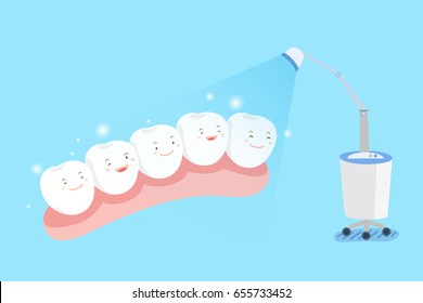 cute cartoon tooth with whiten concept on the blue background