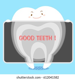 cute cartoon tooth with xray on blue background