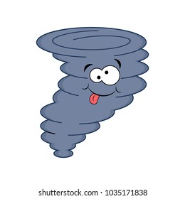 Cute cartoon tornado. Vector illustration. Nornado mascot. Vector weather symbol isolated  on white background