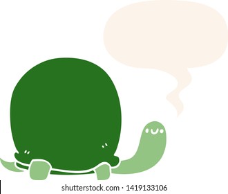 cute cartoon tortoise with speech bubble in retro style