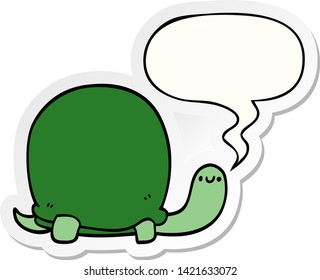 cute cartoon tortoise with speech bubble sticker