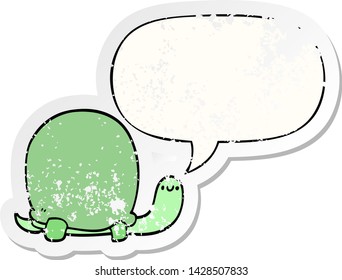 cute cartoon tortoise with speech bubble distressed distressed old sticker