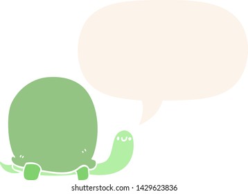 cute cartoon tortoise with speech bubble in retro style