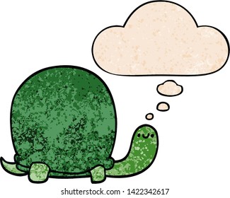 cute cartoon tortoise with thought bubble in grunge texture style