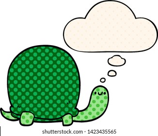 cute cartoon tortoise with thought bubble in comic book style