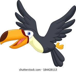 Cute cartoon toucan bird flying