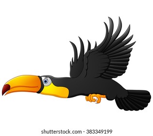 Cute cartoon toucan bird flying