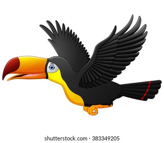 Cute cartoon toucan bird flying