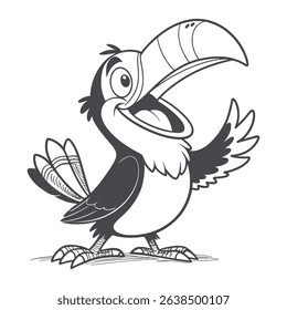 Cute Cartoon Toucan Outline Smiling Bird vector Line Art for Coloring Book