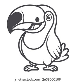 Cute Cartoon Toucan Outline Smiling Bird vector Line Art for Coloring Book