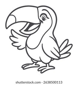 Cute Cartoon Toucan Outline Smiling Bird vector Line Art for Coloring Book