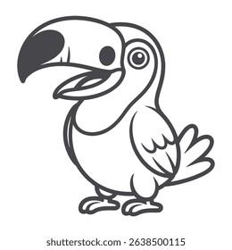 Cute Cartoon Toucan Outline Smiling Bird vector Line Art for Coloring Book
