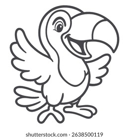 Cute Cartoon Toucan Outline Smiling Bird vector Line Art for Coloring Book
