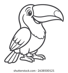 Cute Cartoon Toucan Outline Smiling Bird vector Line Art for Coloring Book