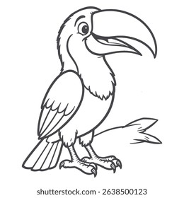 Cute Cartoon Toucan Outline Smiling Bird vector Line Art for Coloring Book