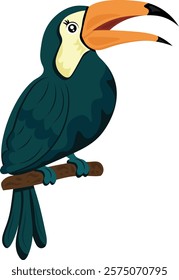 Cute cartoon toucan. Vector clipart, illustration with isolated background.