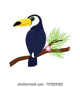 Cute cartoon toucan. Vector illustration. Smiling toucan. Vector exotic  bird isolated on white background