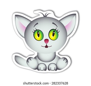Cute cartoon toy gray kitten with big eyes - a vector illustration.