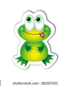 Cute cartoon toy green frog with big eyes - a vector illustration.