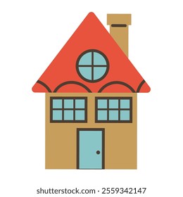 Cute cartoon toy house in flat style. Little tiny building for Christmas celebration.