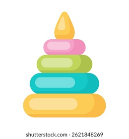 Cute cartoon toy, pyramid toy with colorful rings. Ideal for childrens designs, toys, or playful projects. Vector illustration
