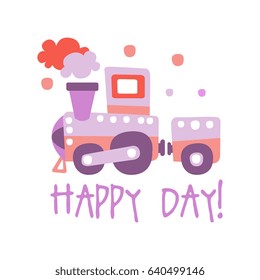 Cute cartoon toy train. Happy day colorful vector Illustration