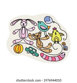 Cute cartoon toys. Vector illustration