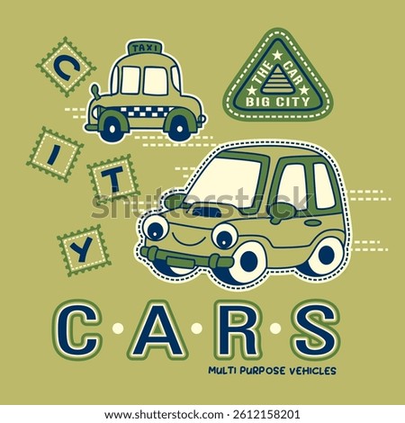 Cute Cartoon traffic car , Flat Vector Illustration
